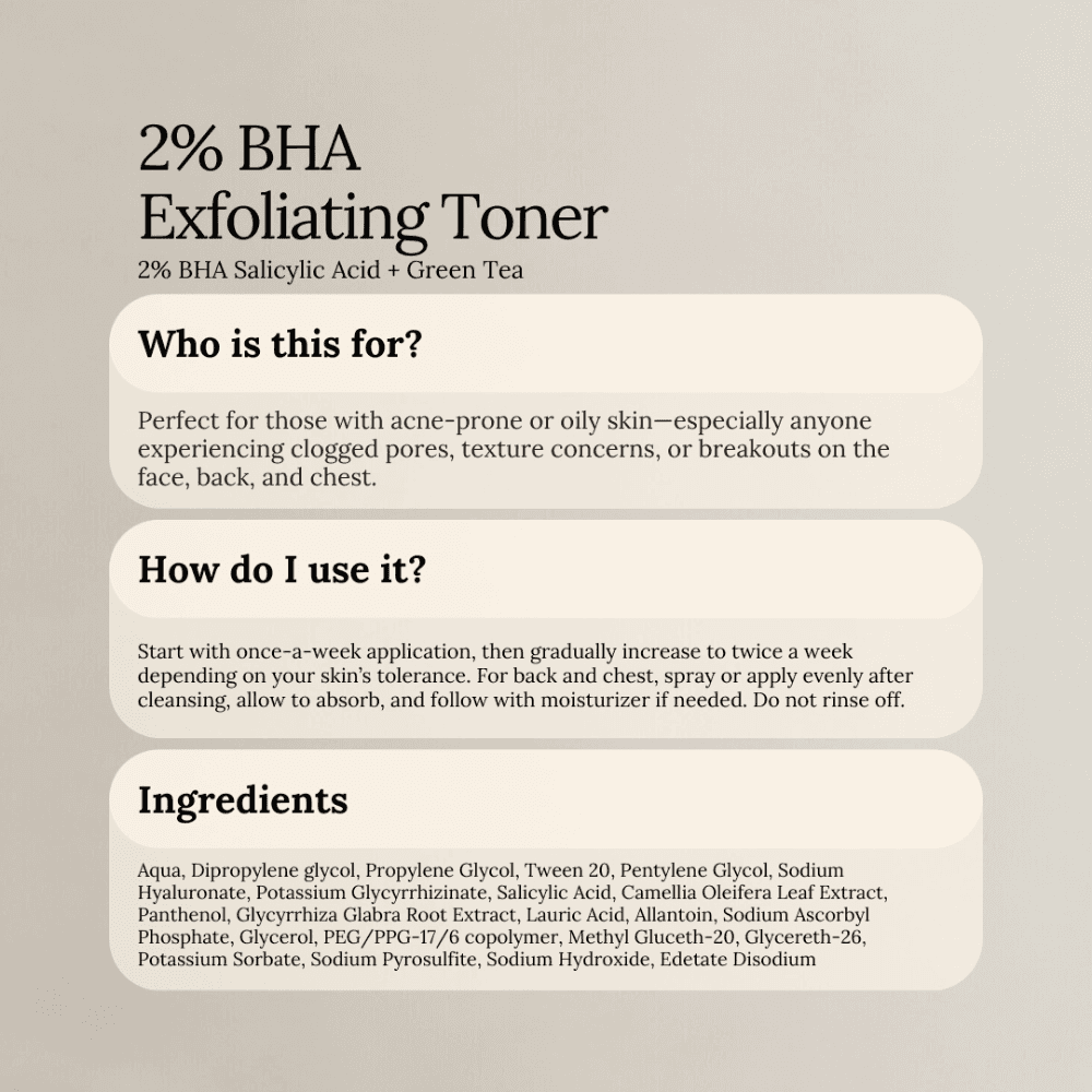 Soul Apothecary 2% BHA Exfoliating Toner | Salicylic Acid + Green Tea Acne Toner thumbnail 3