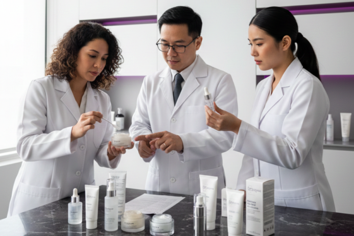 Beauty products undergoing authenticity checks during quality inspection to ensure safe and genuine skincare