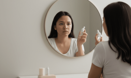 The Hidden Signs Your Skincare Products Are Damaging Your Skin, Not Helping It 7 Woman examining skincare as skincare products are damaging your skin silently