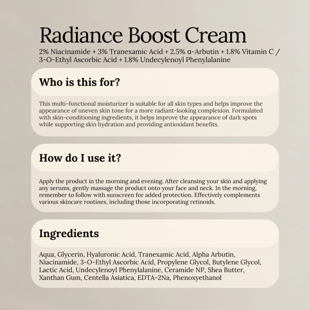 SOUL APOTHECARY | Radiance Boost Cream Moisturizer (tranexamic + α-arbutin + niacinamide + more) 6 SOUL APOTHECARY | Radiance Boost Cream Moisturizer (tranexamic + α-arbutin + niacinamide + more) - Image 5